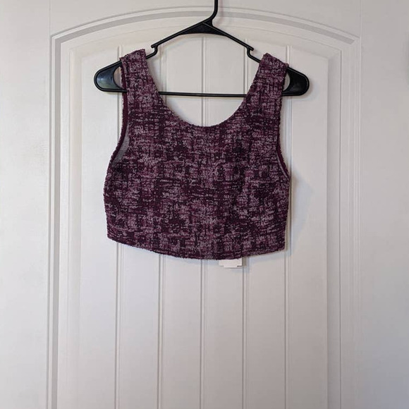 Free Press Marble Knit Crop Top Purple Large Juniors Tank Scoop Cropped Casual - Picture 2 of 5